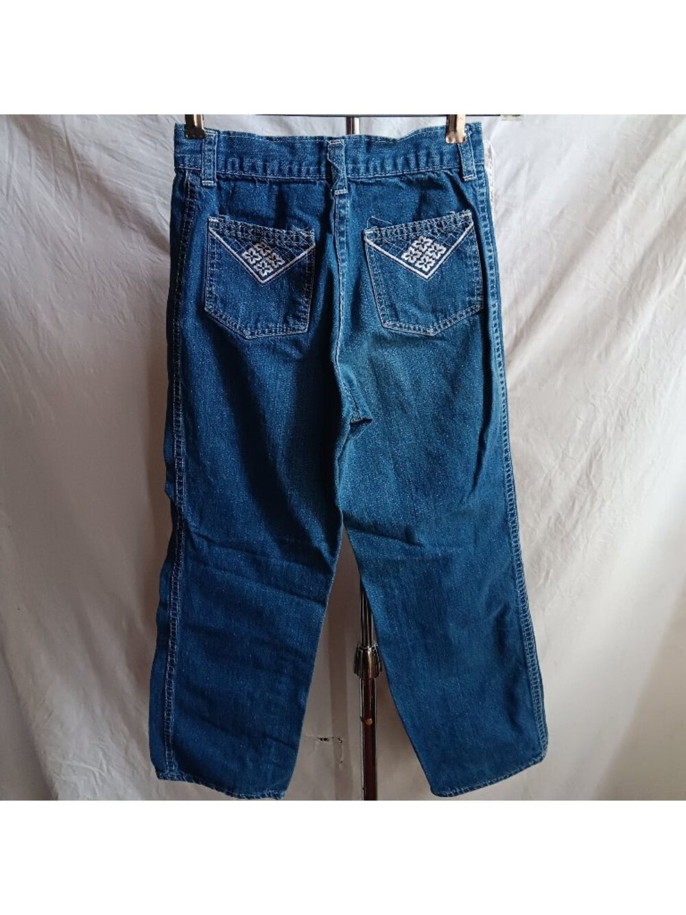 Girls Jeans 10 22x23 Vintage 1980's GREEN APPLES Embroidered Disco Pocket DENIM
